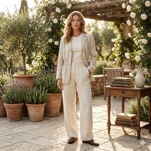 Vintage 100% Linen Herringbone Safari‎ Blazer coastal old money S/M